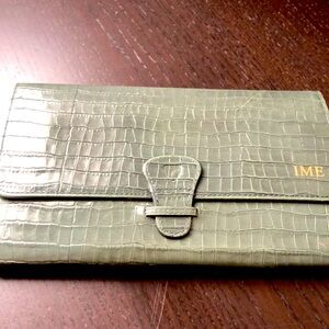 ASPINAL croc leather travel wallet green